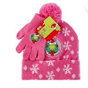 B2G1F-The Grinch Girls' Snow Globe Beanie Hat and Gloves Set, 2-Piece